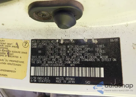 2006 Toyota Highlander Hybrid из США, поврежденный, VIN JTEDW21A160004453